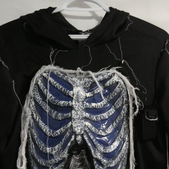 Black Skeleton Reaper Hooded Robe | large | Exposed Rib Cage | Dangling Webbing - Picture 5 of 16
